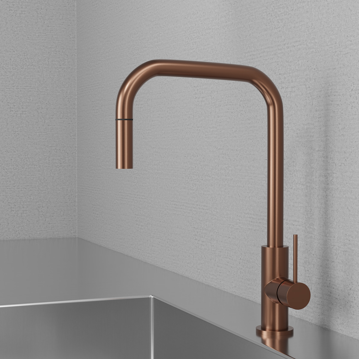 Köksblandare Scandtap Steel Accent Square med Utdragbar Pip Amber, Utan Diskmaskinsavstängning