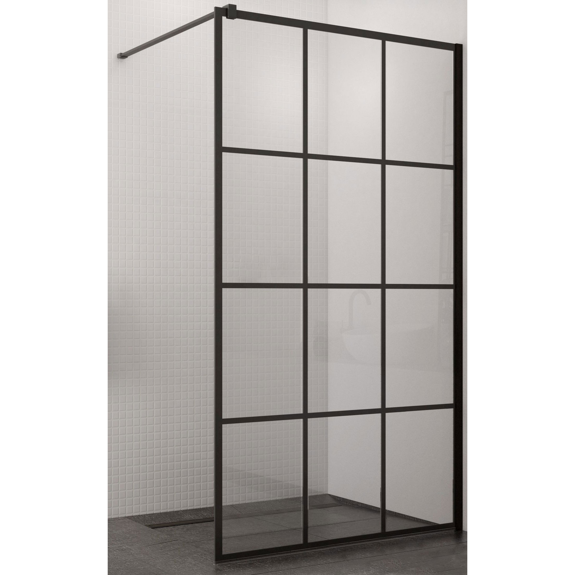 Duschvägg SanSwiss STR4P / Easy Loft 89 B: 900 mm, Profil: Mattsvart, Hägning: Vändbar