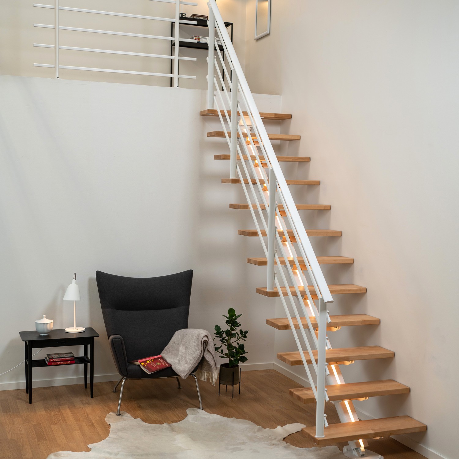 Spartrappa Dolle Sydney Bok Oljad Rak Pure Vit, Bredd: 850 mm, Max Takhöjd: 2700 mm
