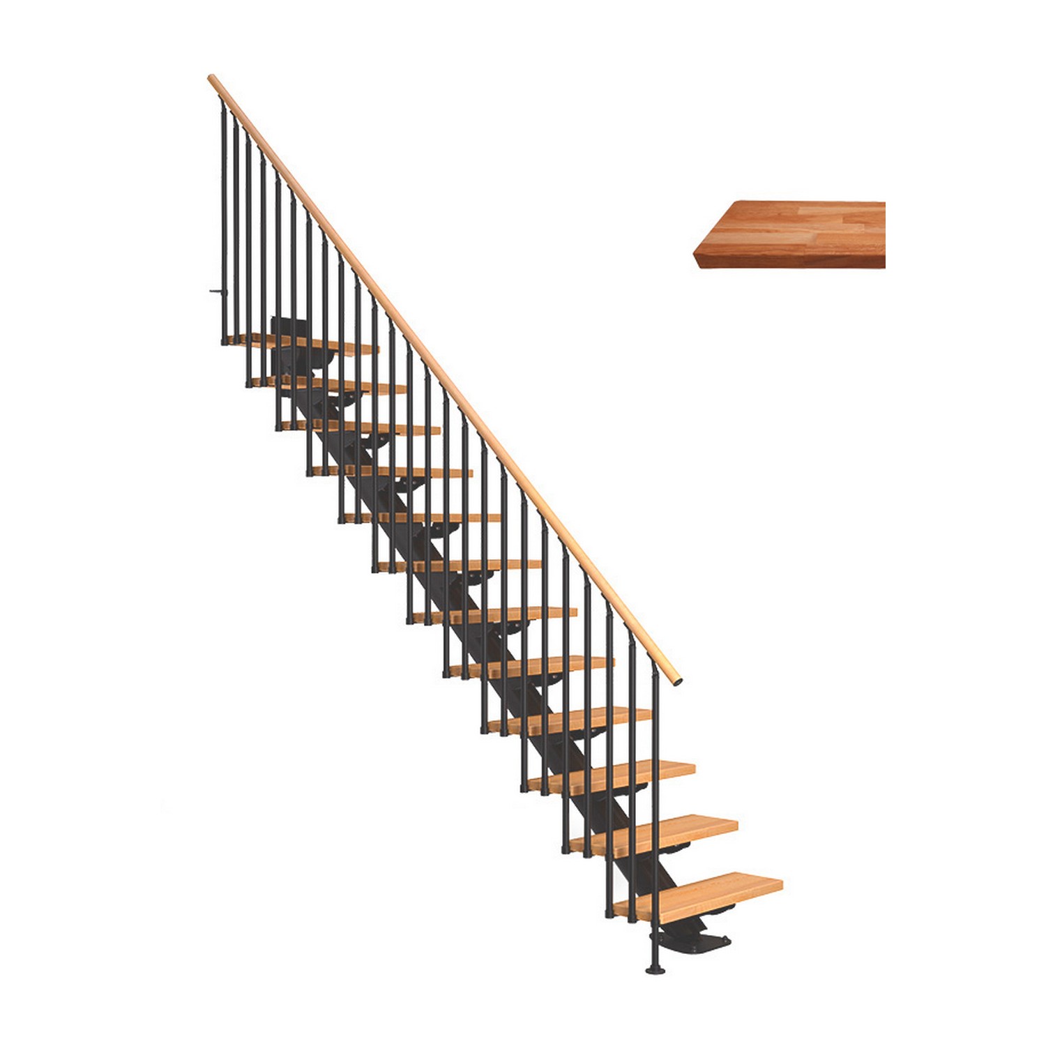 Spartrappa Dolle Sydney Ek Oljad Rak Classic III Antracit, Bredd: 850 mm, Max Takhöjd: 2400-2920 mm