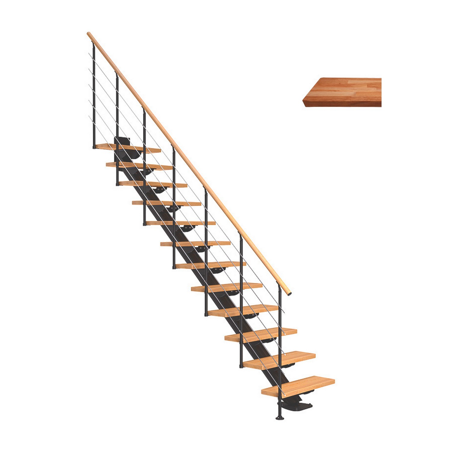 Spartrappa Dolle Sydney Ek Oljad Rak Style6 Antracit, Bredd: 750 mm, Max Takhöjd: 2590-3150 mm