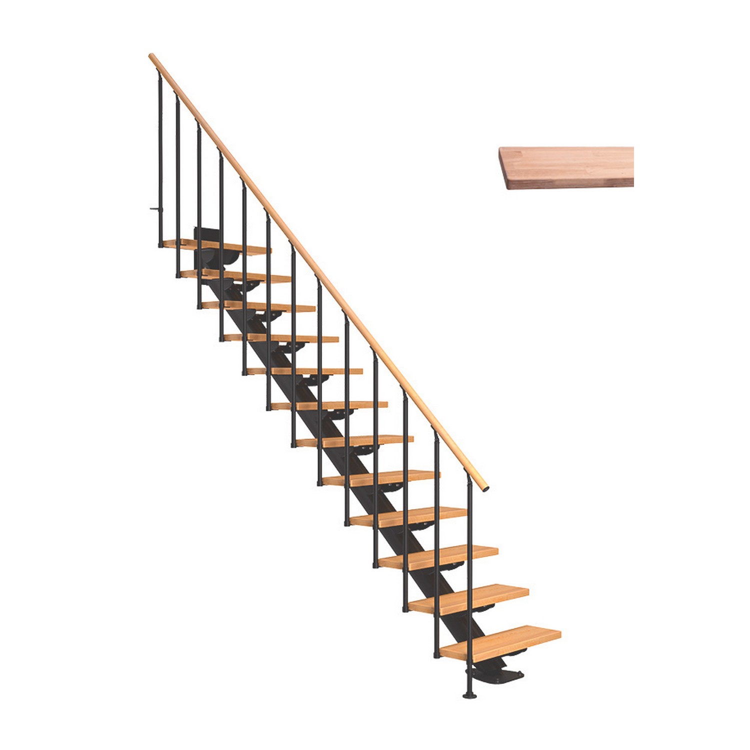 Spartrappa Dolle Sydney Ek Vit-Oljad Rak Classic II Antracit, Bredd: 750 mm, Max Takhöjd: 2220-2700 mm