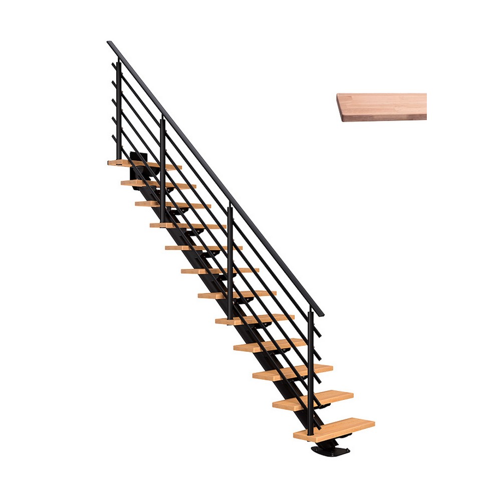 Spartrappa Dolle Sydney Ek Vit-Oljad Rak Pure Svart, Bredd: 850 mm, Max Takhöjd: 2920 mm