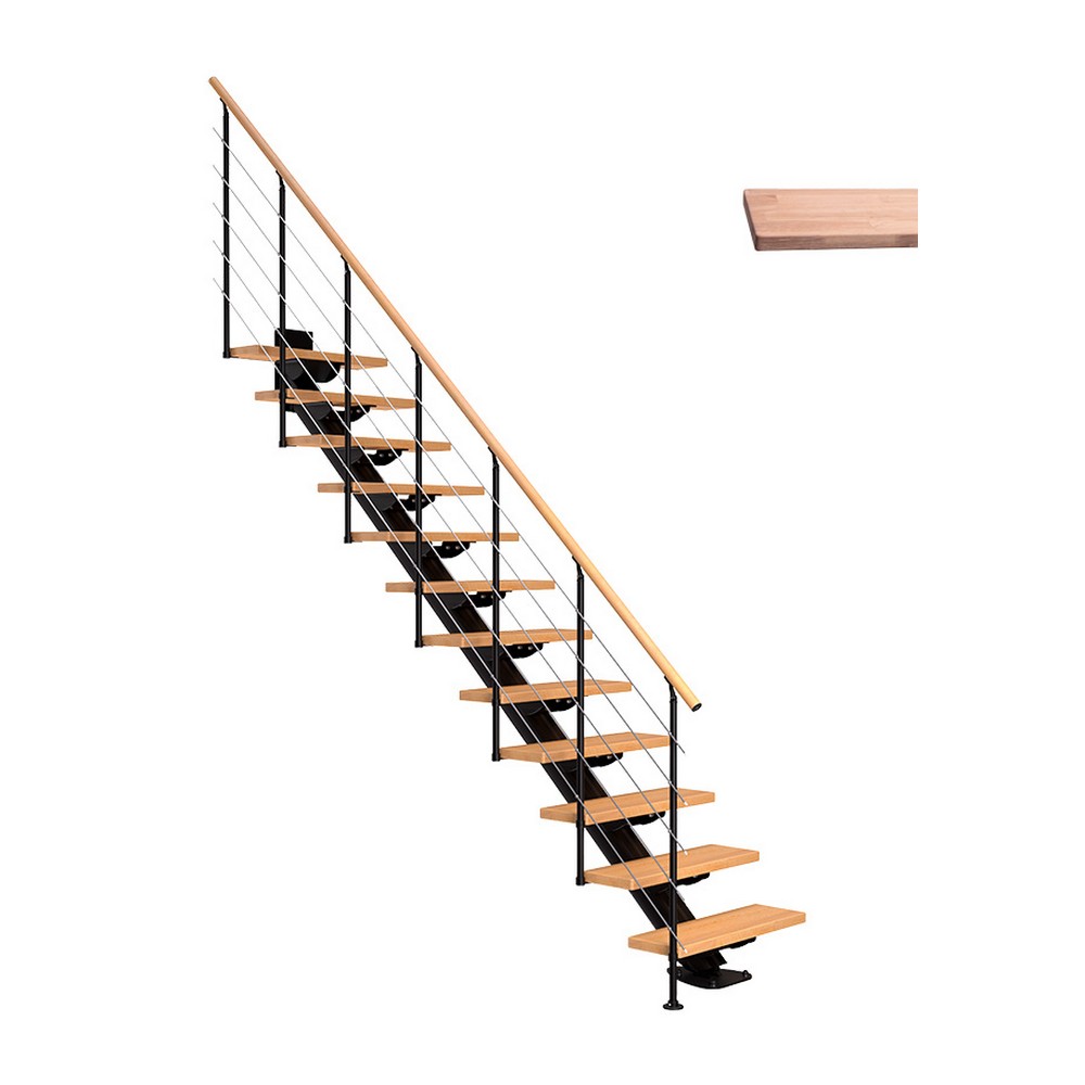Spartrappa Dolle Sydney Ek Vit-Oljad Rak Style6 Svart, Bredd: 850 mm, Max Takhöjd: 2920 mm