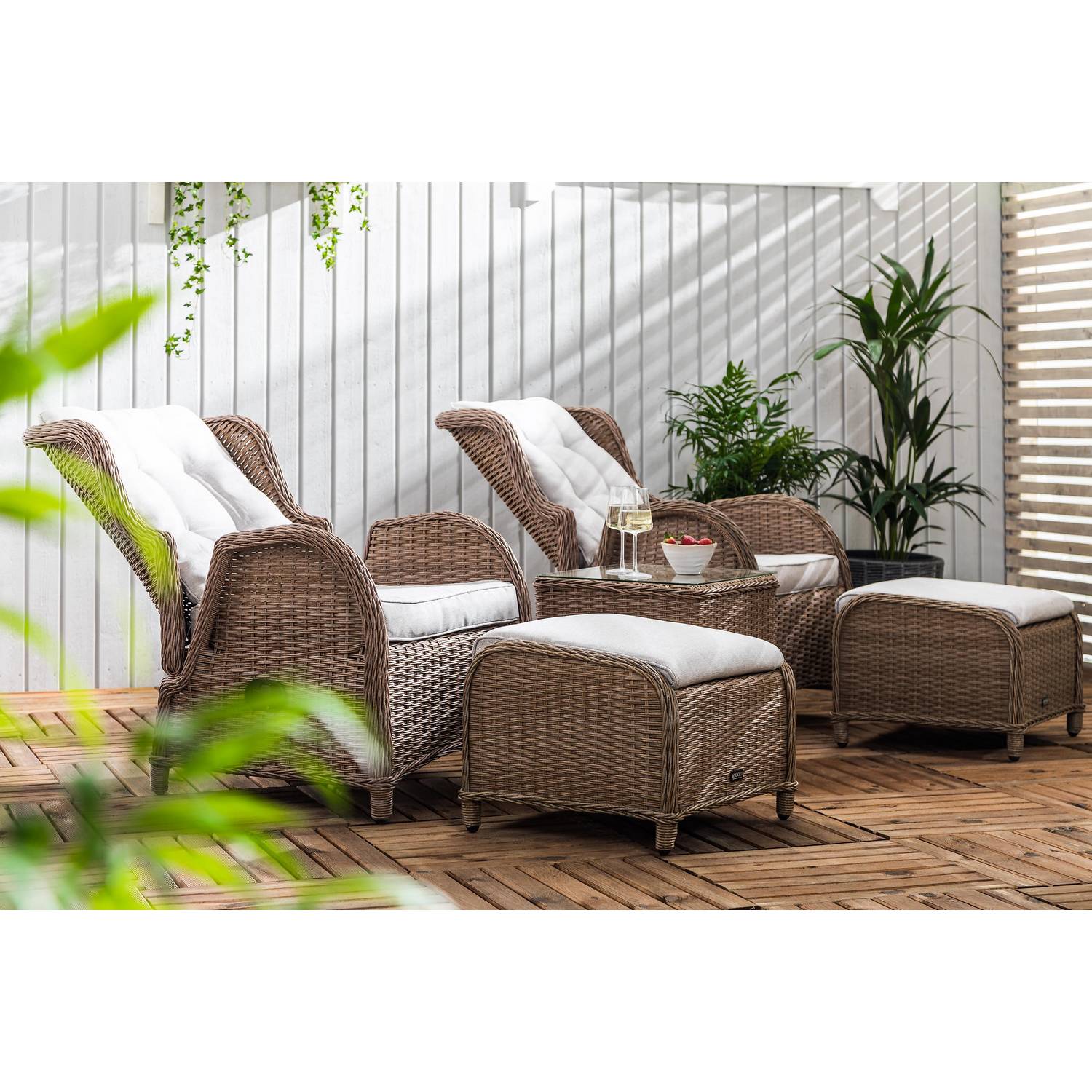 Cafégrupp deNoord Marcus Caféset med 2 Reclinerfåtöljer Utomhus m Dyna