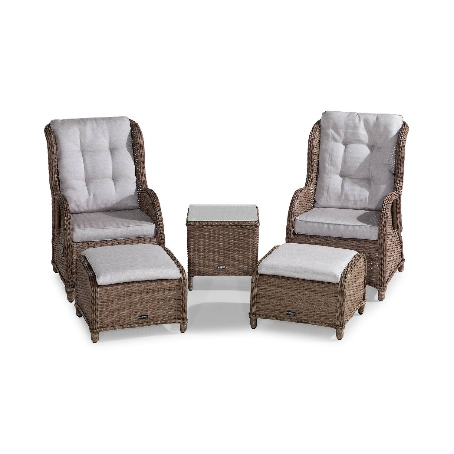 Cafégrupp deNoord Marcus Caféset med 2 Reclinerfåtöljer Utomhus m Dyna