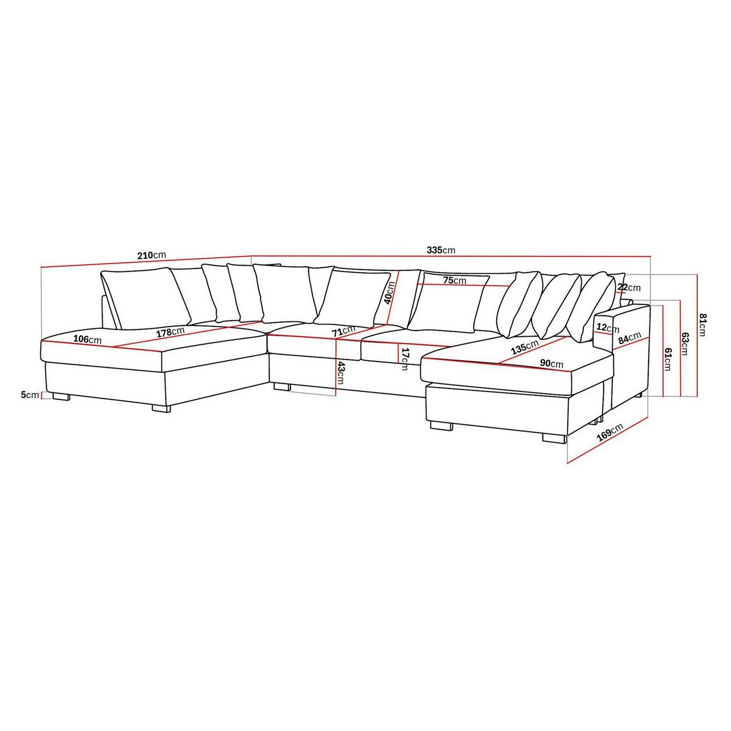 Soffa Scandinavian Choice Rossita 5-sits L-Formad Djup Schäslongsoffa