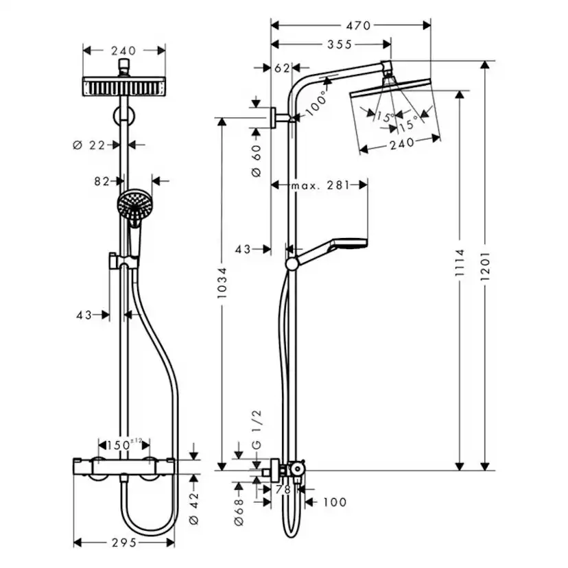 Takduschset Hansgrohe Crometta E Showerpipe 240 1jet