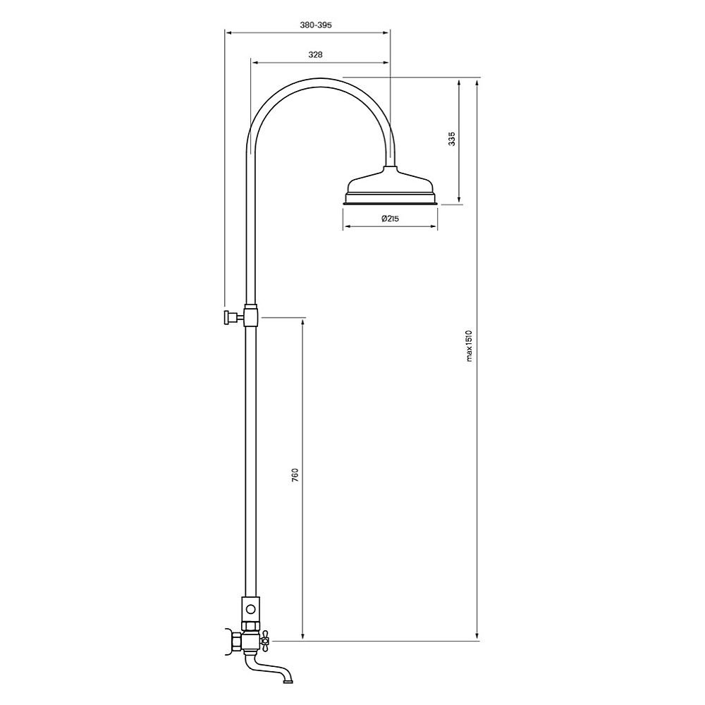 Takduschset Tapwell Classic XCOL022-150 med Badkarsblandare