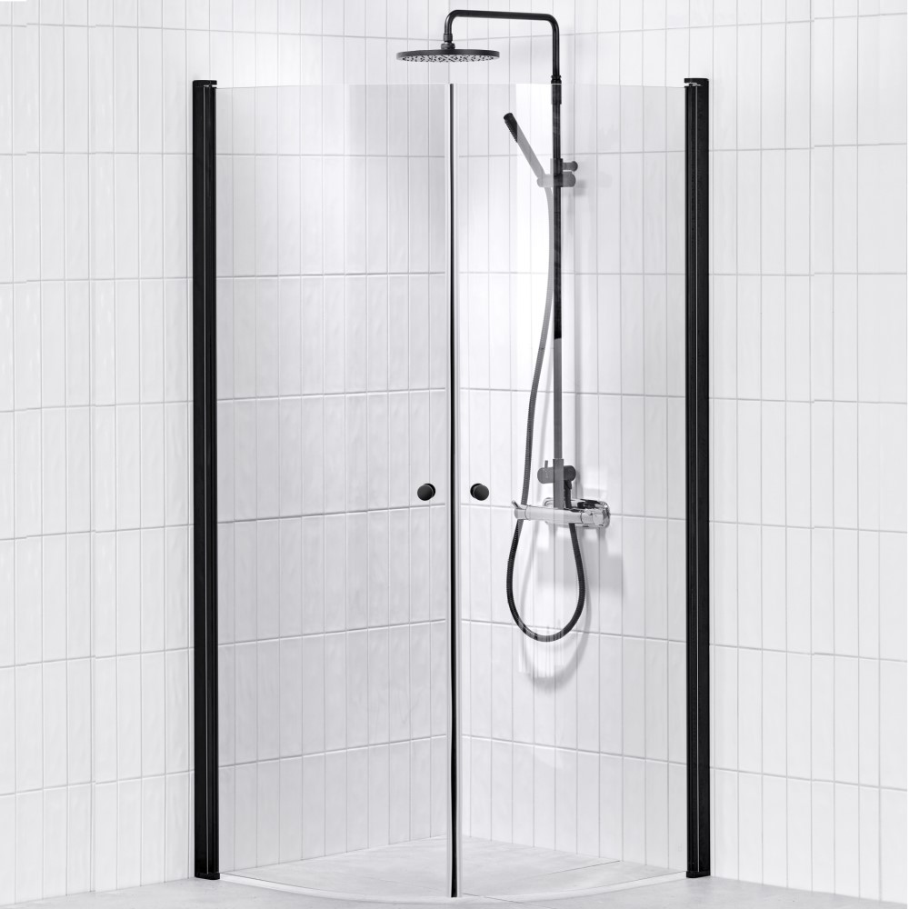Duschhörn Alterna Lusso Svängd Lackerad Profil Svart, LxB: 900x900 mm med Knopp