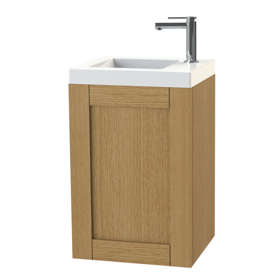 Tvättställsskåp Miller Badrum London 40 för Heltäckande Tvättställ Ek, Hängning Höger