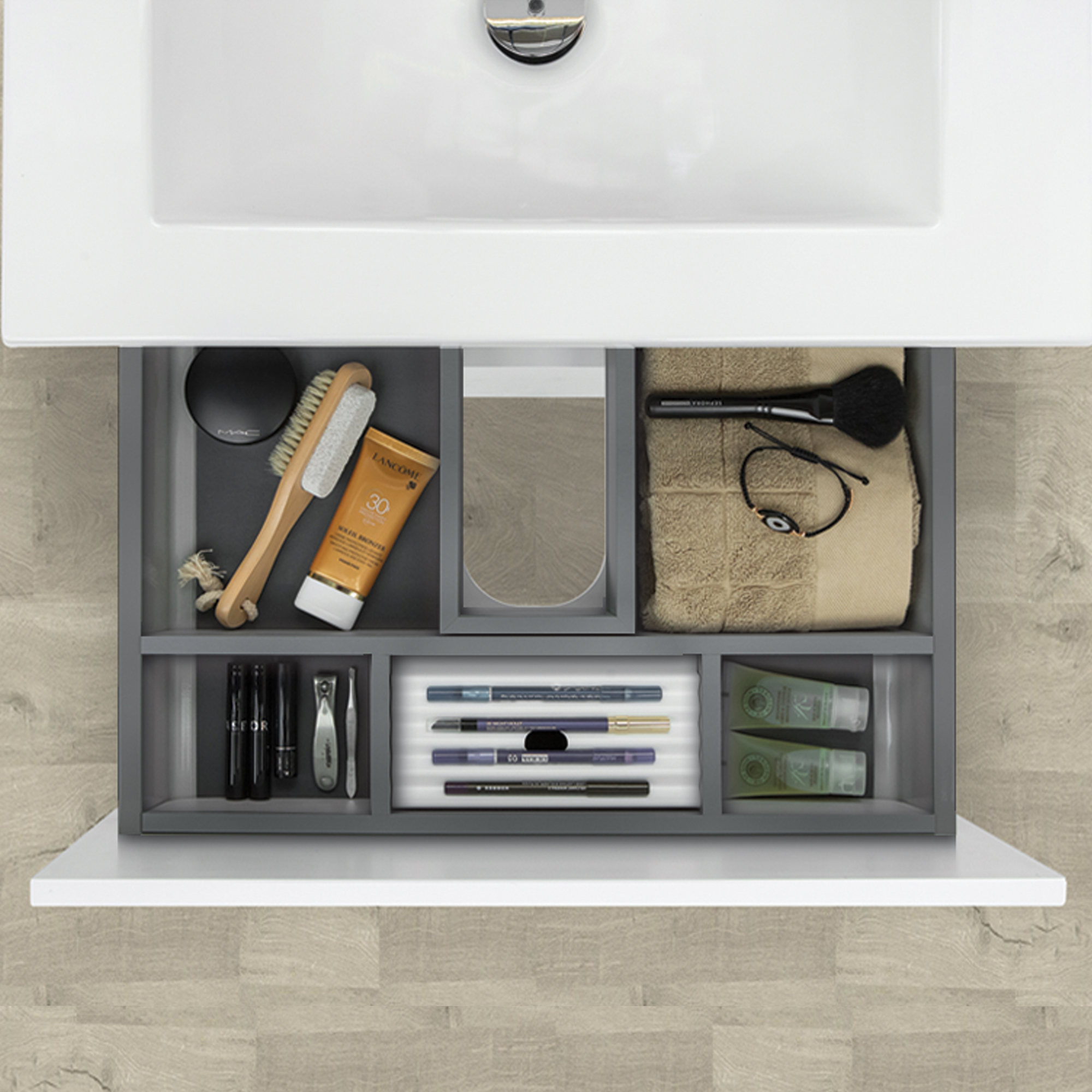 Möbelpaket 4AQUA Slim 60 med Tvättställ och Spegel Aura LED