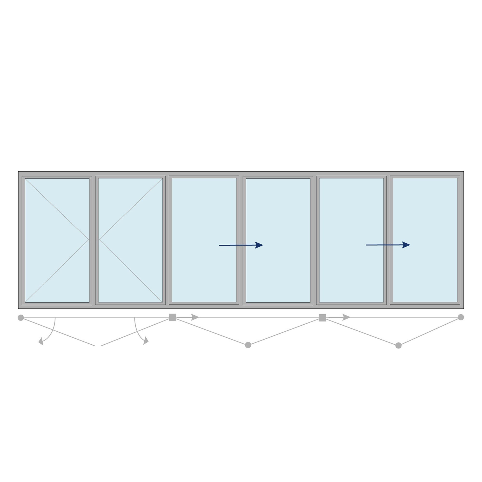 Vikdörr Nordiska Fönster Aluminium 6-Delat 3-Glas BxH: 490x210 cm (1 Öppningsbart + 5 Vikbara partier)