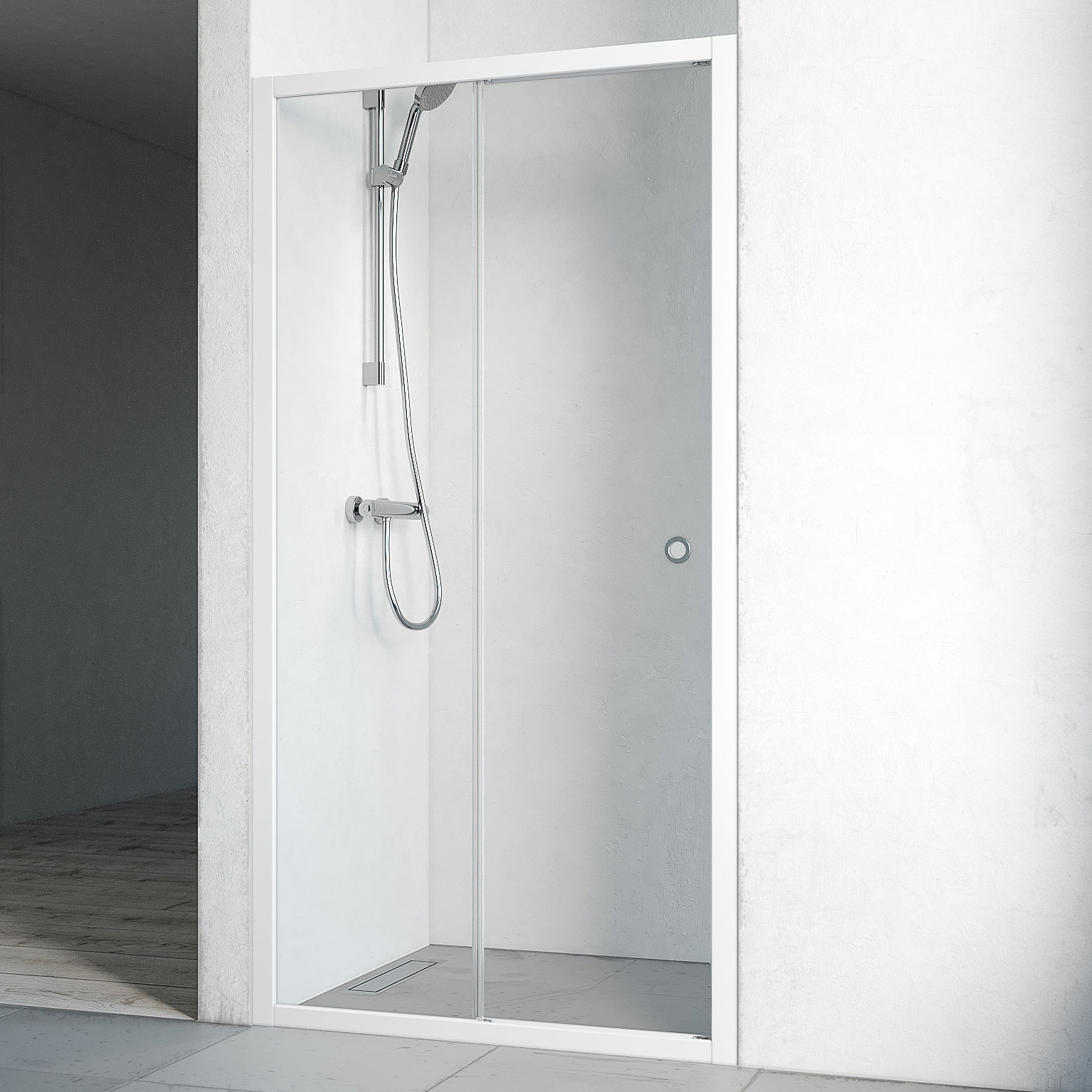 Duschdörr Macro Design Flow Nisch 1100-1150x1900 mm, Vit, Klarglas