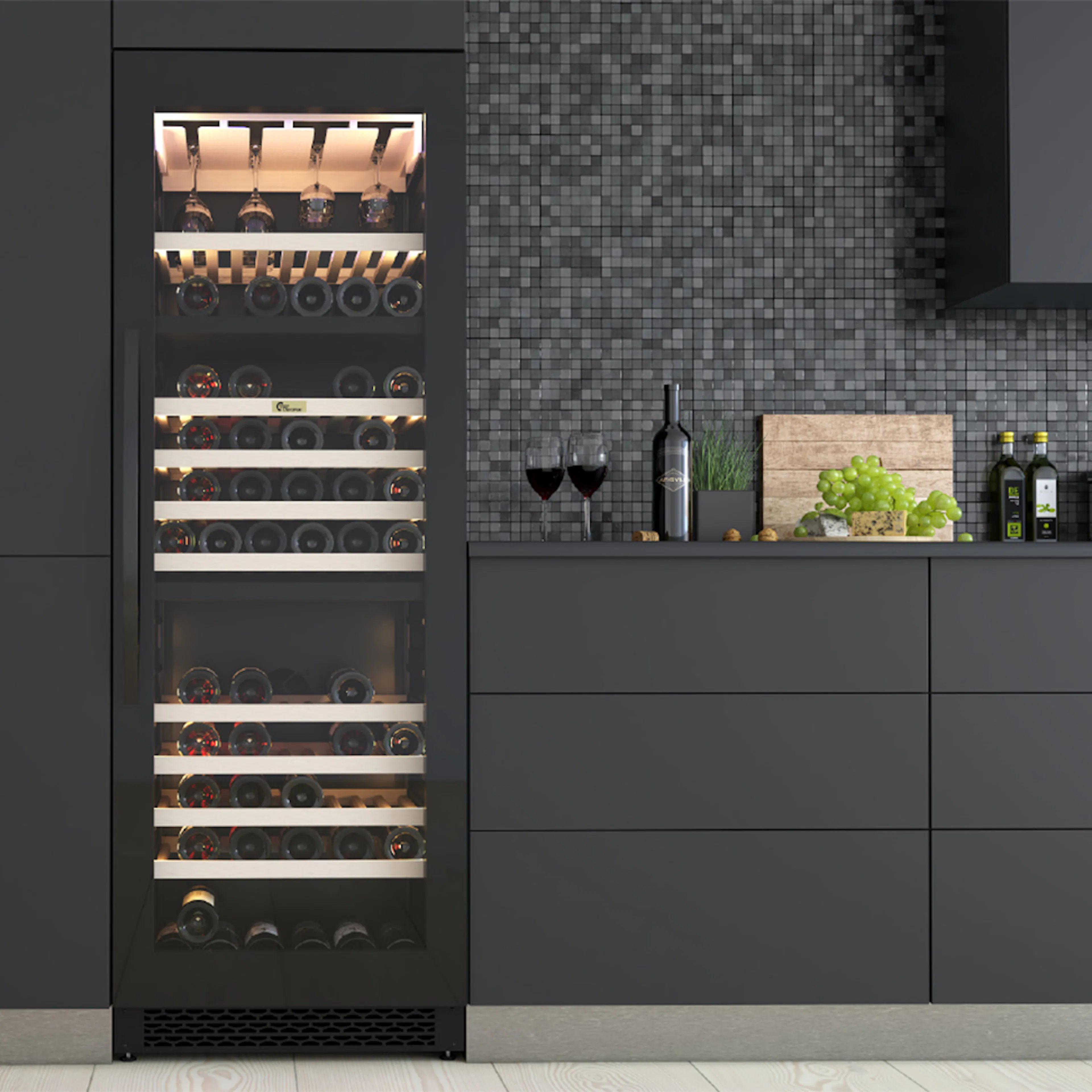 Vinkyl Thermex Winemex 145 Svart LED-Belysning 145 Flaskor 3 Zoner